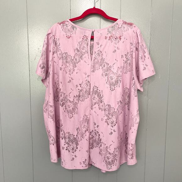 NEW Torrid Mauve Mist Abbey Lace Floral Sheer Short Sleeve Romantic Blouse 3X - Picture 7 of 8
